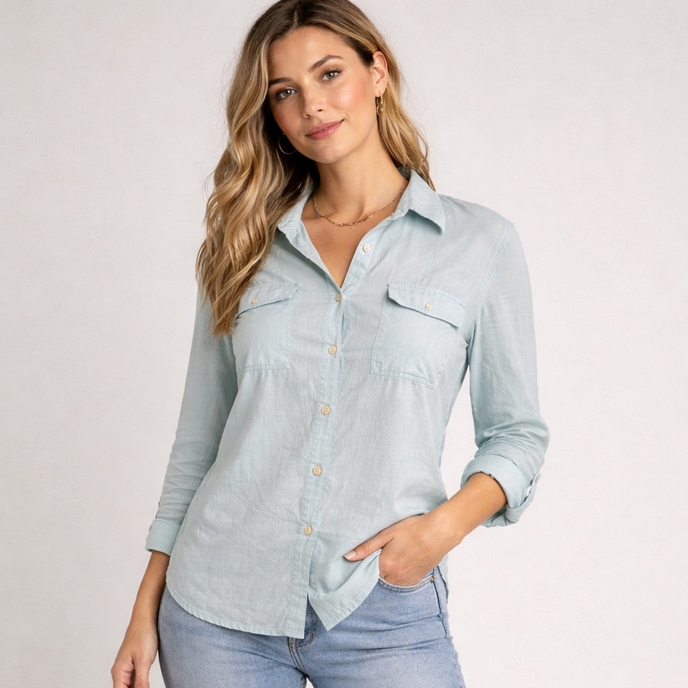 Tommy Bahama Pastel Blue Button Down Shirt Lightweight Long Sleeve Pocket Top‎